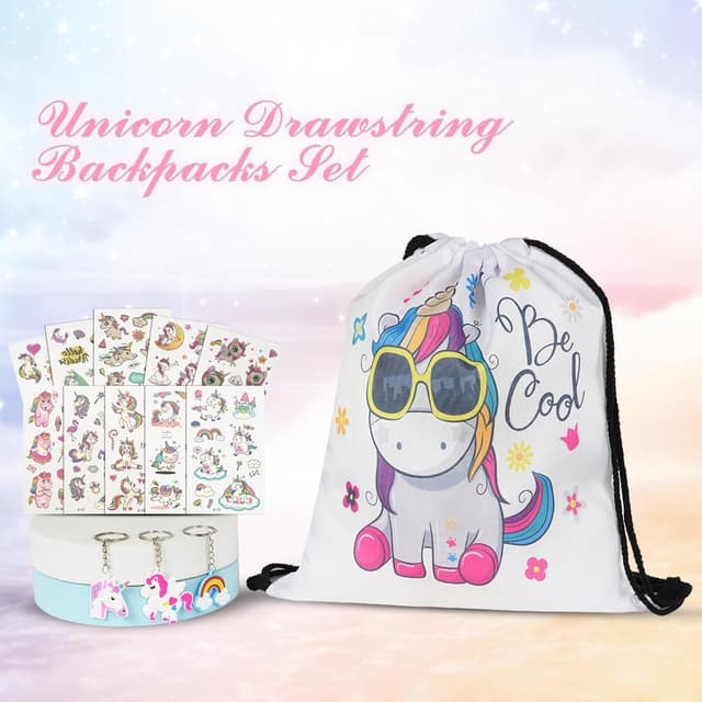 Detalle de URAQT sacca per bambini Unicorno con coulisse e portachiavi tattoo