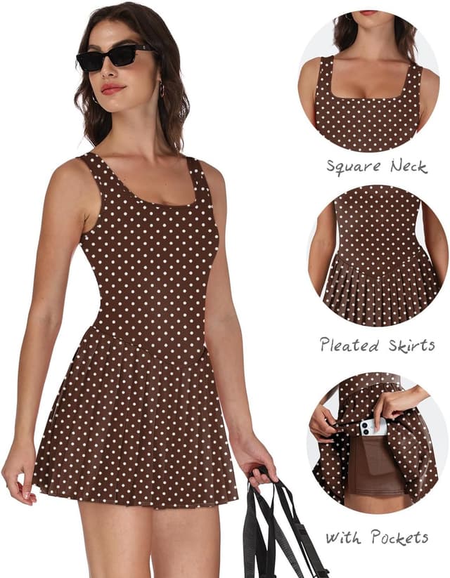 Detalle de Women’s Tennis Athletic Dress with Built-In Shorts, U-Neck and Pockets