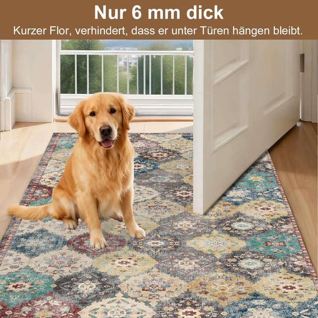 Detalle de WTHYGB Teppichläufer für Flur & Küche (60 x 300 cm) – rutschfest, waschbar, kurzflorig