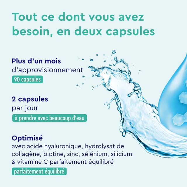 Detalle de Collagene Type 1 & 3 + Acide Hyaluronique (90 capsules) — Collagène hydrolysé, vitamines A & C, biotine, zinc & sélénium