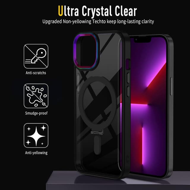 Detalle de Coque XTCASE pour iPhone 15 Pro compatible MagSafe avec support magnétique et dos transparent noir