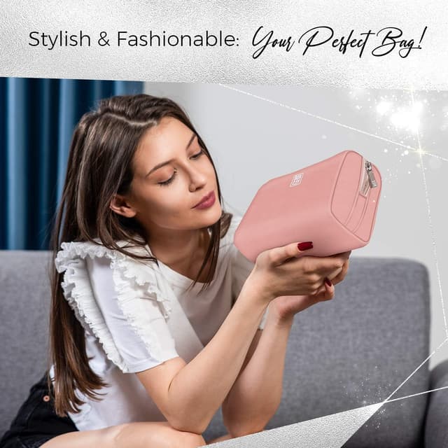 Detalle de BOACAY Small Makeup Bag travel cosmetic pouch (18 x 9.5 x 13cm) with compartments