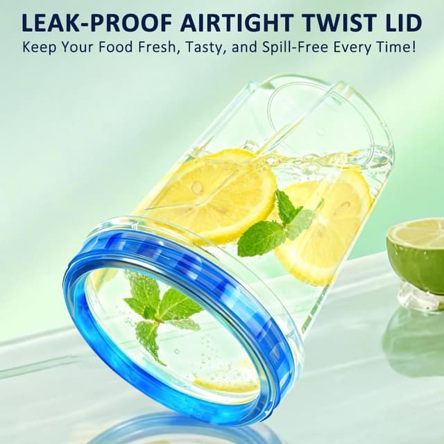 Detalle de 15-Pack 34oz Reusable Freezer Storage Containers with Airtight Twist Lids (Quart Food Storage Set)