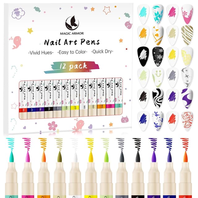 Detalle de 12 Farben Nagelkunst Stift-Set für DIY Nail Art – Graffiti- & Malstifte Marker mit Liner & Punktierstift (12-teilig)