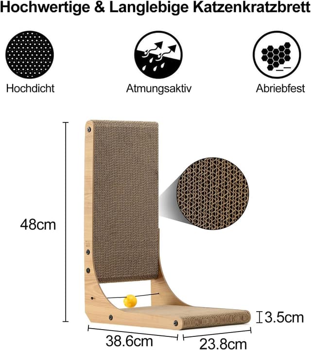 Detalle de FUKUMARU Kratzbrett für Katzen (L-Form, 48 cm hoch) mit Ballspielzeug