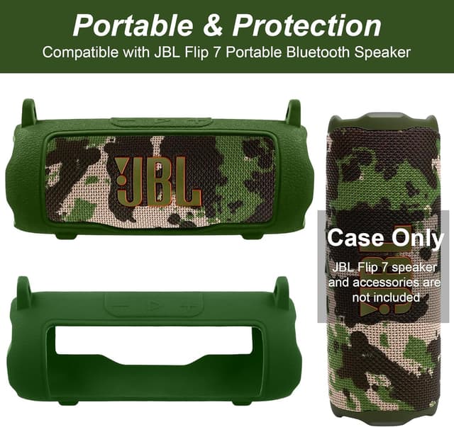 Detalle de Khanka Silicone Protective Cover for JBL Flip 7 with Detachable Shoulder Strap (Army Green) — case only