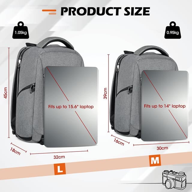 Detalle de RAINSMORE Professional Camera Backpack with raincover and 14-inch laptop compartment (Grey)