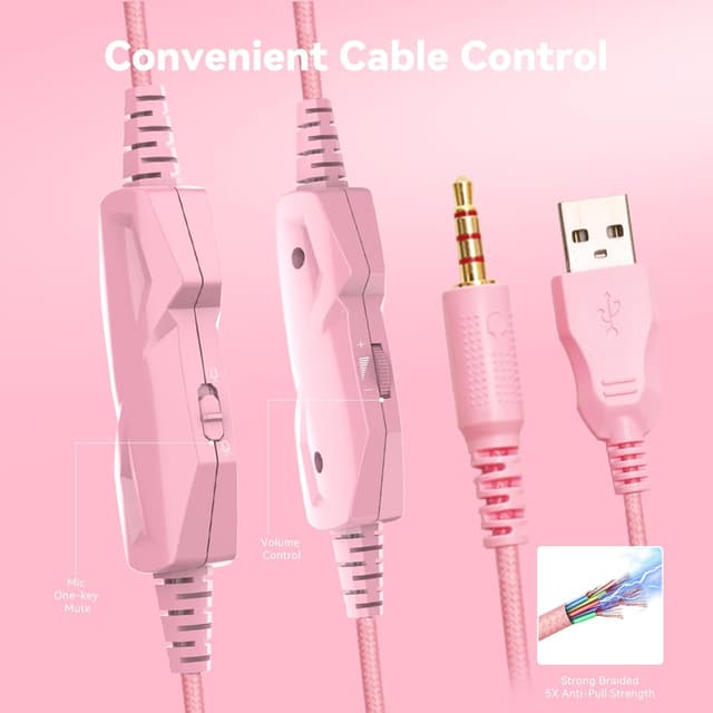 Detalle de Gaming Headset with Microphone (Pink) for PC, PS4/PS5, Xbox One/Series X|S, Switch & 3.5mm Devices