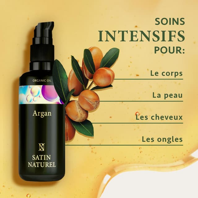 Detalle 2 de Satin Naturel Huile d’Argan Bio 100ml pour peau et cheveux