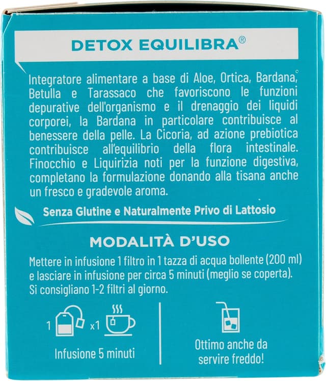 Detalle de Tisana Detox Equilibra con aloe, ortica, bardana, betulla e tarassaco (3 pezzi, 15 filtri)
