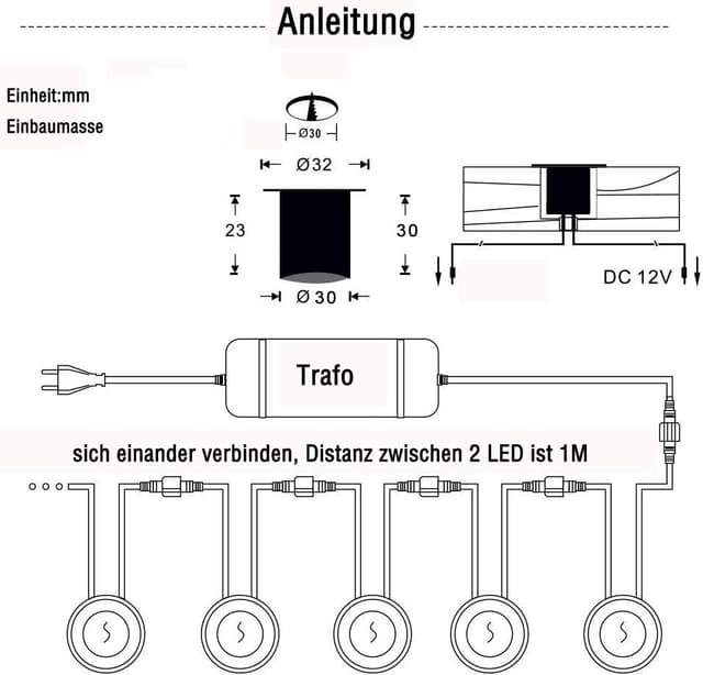 Detalle de Kit faretto LED da incasso 12 V IP67 0,6 W diametro 32 mm (10 set) bianco naturale