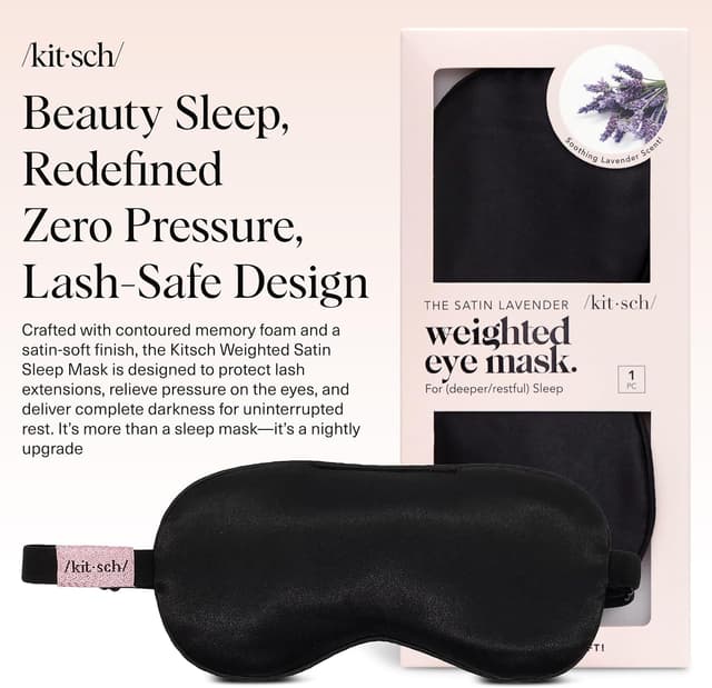 Detalle de Kitsch Beschwerte Satin Schlafmaske (116 g) – gewichtete Augenmaske für Schlaf & Reisen mit Lavendelduft, verstellbar und lichtblockierend