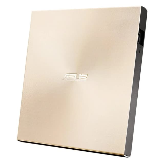 Detalle de Asus ZenDrive U8M grabadora de DVD portátil USB/USB-C dorada ultradelgada