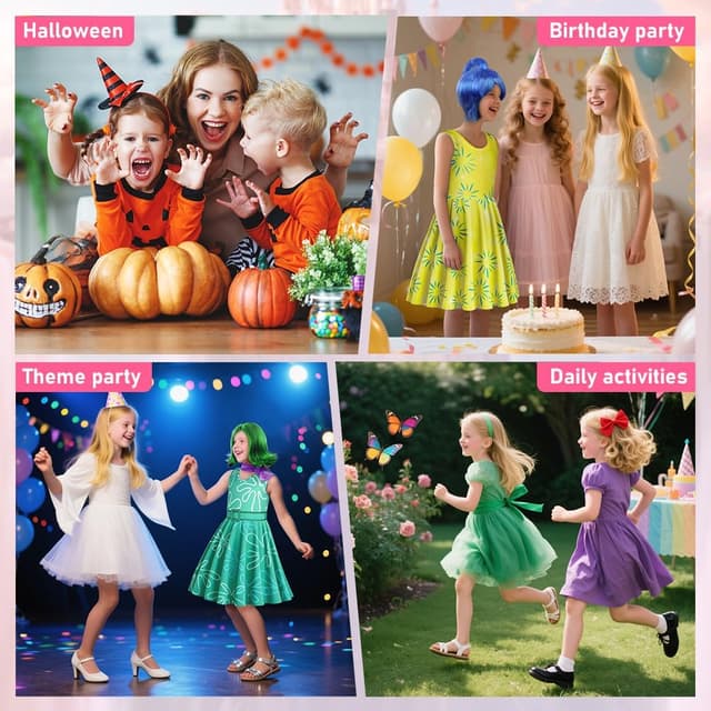Thumbnail 6 de DiULi déguisement enfant fille complet avec perruque (robe sans manches) pour Halloween, carnaval et fêtes