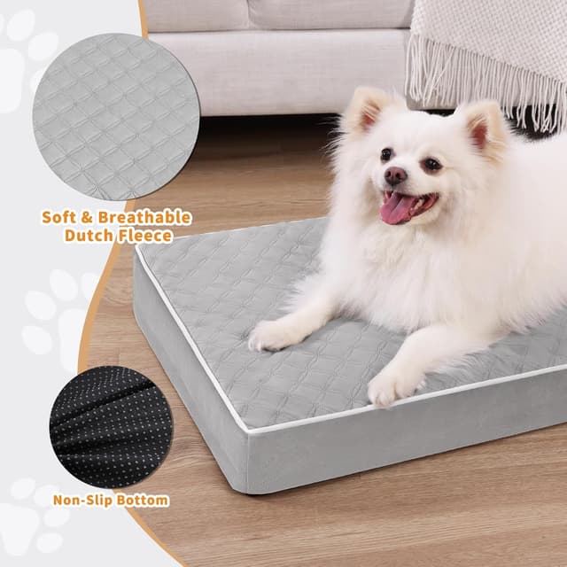 Detalle de KSIIA Small Orthopedic Dog Bed (73x45x7cm) with Removable Cover, Waterproof TPU Layer & Non-Skid Base