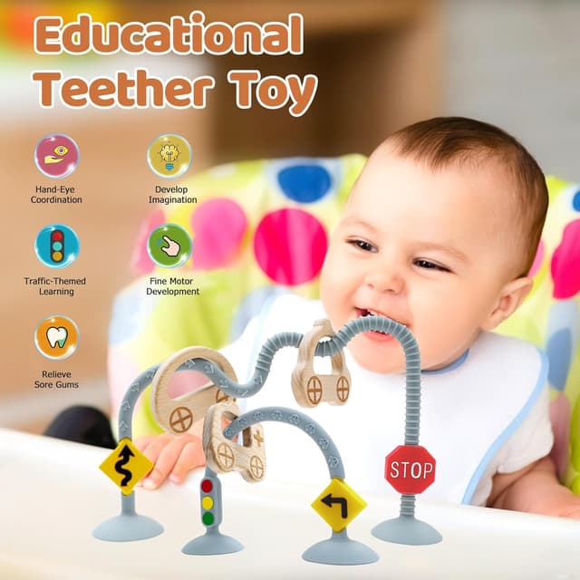 Detalle 2 de AiTuiTui Infant Relief Sensory Traffic Suction Cup High Chair Toys (6–12 months)