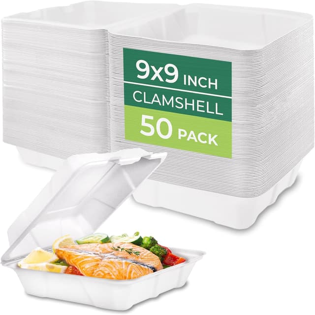 Detalle de Freshware Compostable 9x9" Clamshell Take Out Food Containers (50-Pack)