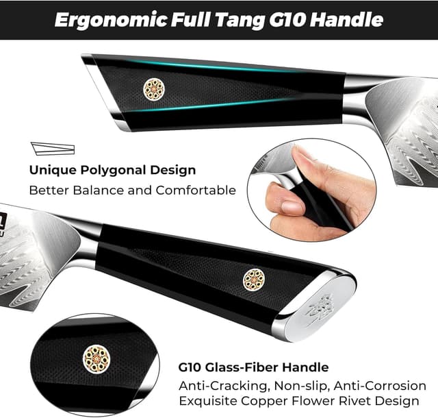 Detalle de SHAN ZU GYO Messerblock-Set (7-teilig) mit Damaststahlmessern aus Japanischem 10Cr15CoMoV