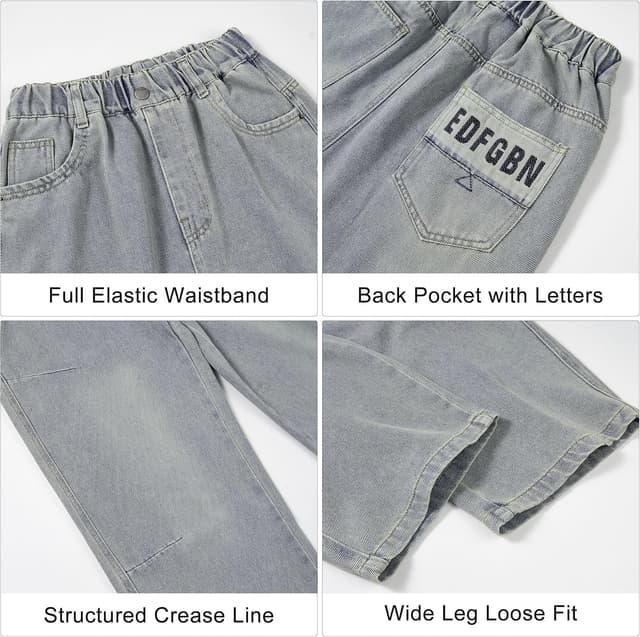 Detalle de Rolanko Baggy Jeans für Jungen – weites Bein mit elastischem Bund & mehreren Taschen