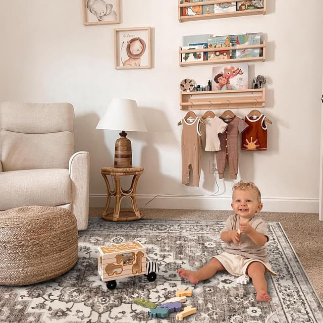 Detalle de TOPRUUG Washable Oriental Area Rug (Beige, 9x12) — stain resistant, non-shedding indoor carpet