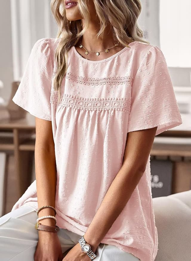 Detalle 2 de TUUHAW Chemisier femme boho fluide à manches courtes et dentelle