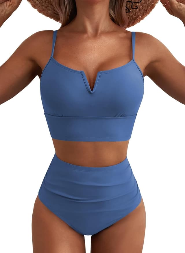 Detalle de Herseas High-Waisted V-Wire Bikini Set with Tummy Control and Cutout Back (Two-Piece)