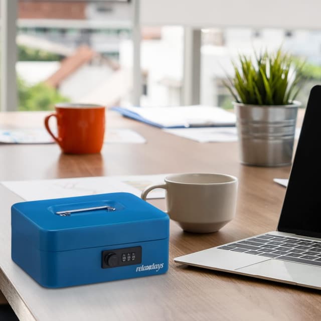 Detalle 2 de Caisse à monnaie Relaxdays avec serrure à combinaison 3 chiffres (HLP : 8,5 x 20 x 17 cm) – Bleu