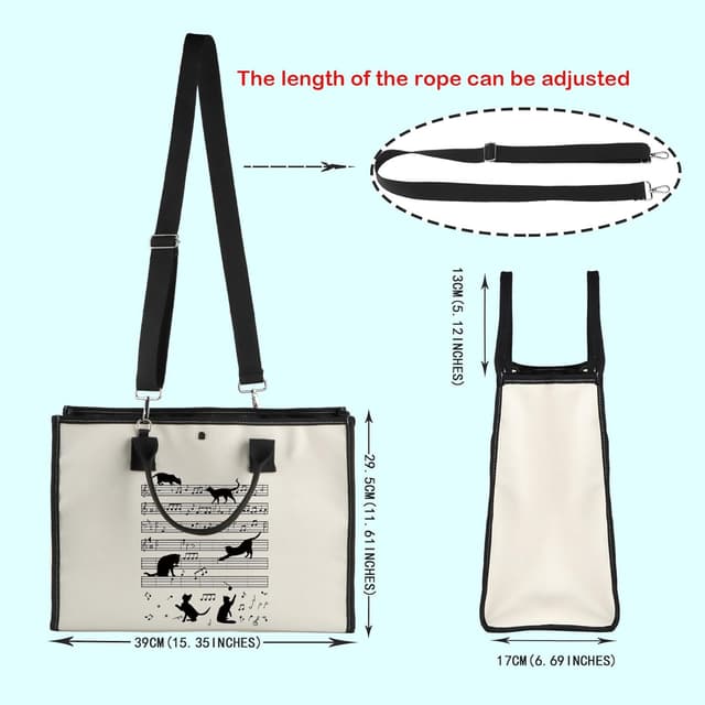 Detalle 2 de Generic music note tote bag with cat design (musician and cat lover gift)
