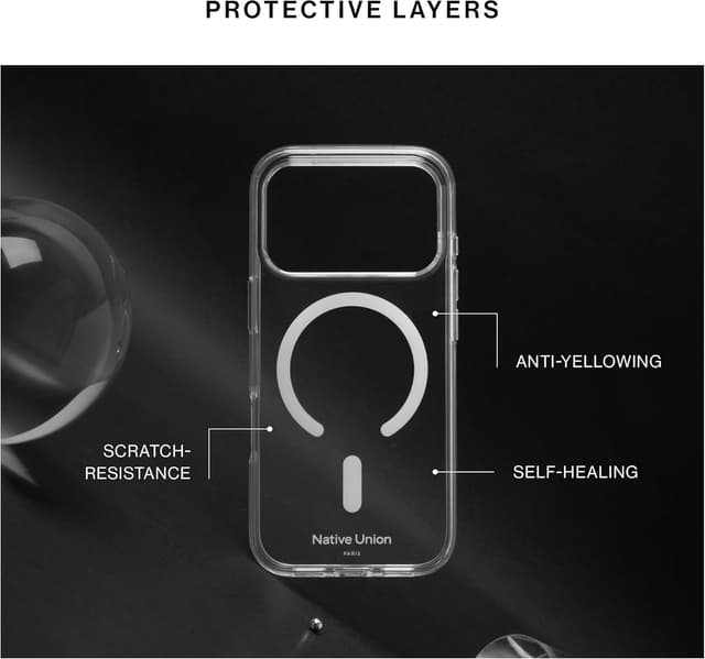Detalle de Native Union (Re)Clear Case for iPhone 17 Pro Max – Transparent anti-yellowing, MagSafe compatible drop case with recycled materials