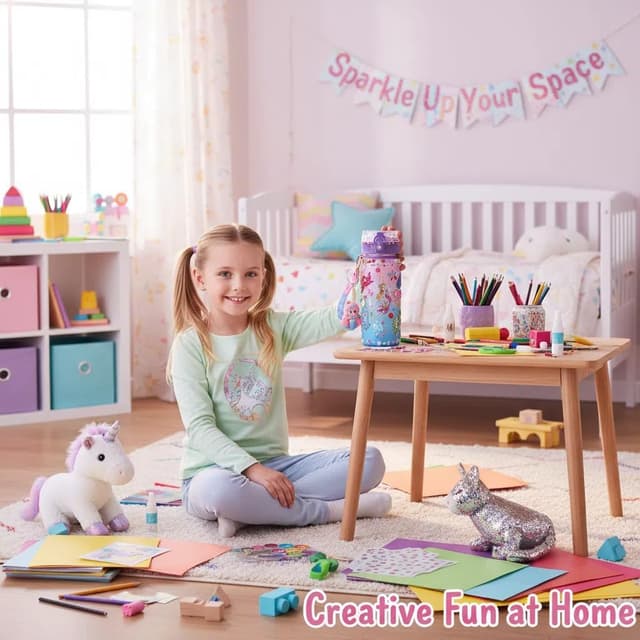 Detalle de Sanilinwild girls’ 600ml mermaid DIY water bottle kit (decorate + friendship bracelet)