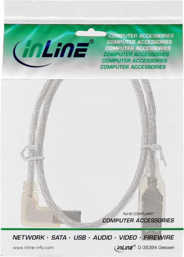 Detalle 2 de InLine USB 2.0 Kabel A auf B, links abgewinkelt, transparent, 0,5 m (34517L)
