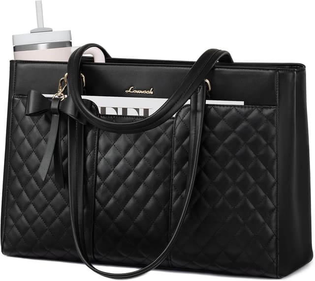 Detalle de LOVEVOOK Damen Handtasche groß mit Laptopfach bis 17,3 Zoll – Steppmuster Arbeitstasche & Shopper