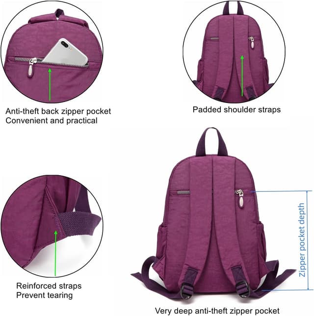Thumbnail 6 de AOTIAN Women’s 9L Lightweight Sturdy Nylon Handy Backpack in Purple