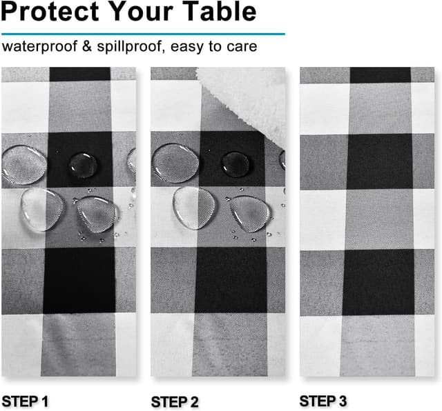 Detalle de Hiasan 60 x 120 Inch Black & White Gingham Checkered Rectangle Tablecloth (Stain Resistant, Spillproof, Washable)