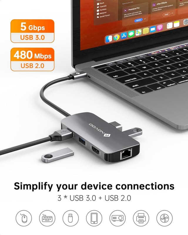 Thumbnail 4 de NOVOO USB C Hub 7‑in‑1 with 1Gbps Ethernet, 100W PD