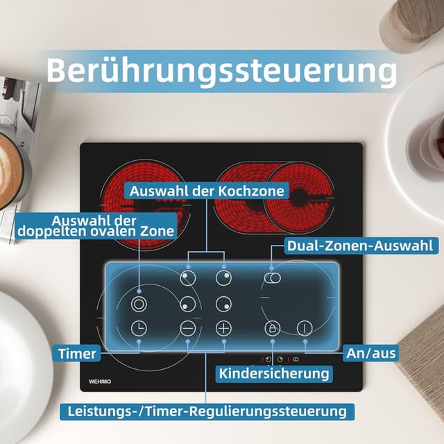 Detalle 2 de WEHIMO Glaskeramikkochfeld 7200W 4 Zonen