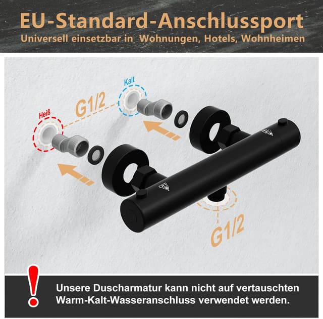Detalle 2 de Görbach miscelatore doccia termostatico nero con blocco di sicurezza a 38°C