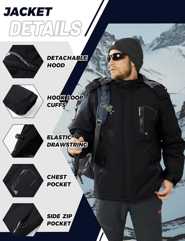 Thumbnail 3 de TACVASEN Men's Waterproof Fleece Mountain Jacket – Windproof Ski jacket