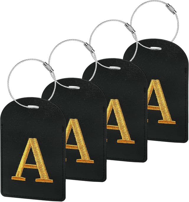 Detalle de Gloppie 4-pack personalised initial luggage tags with TSA privacy cover (PU leather)