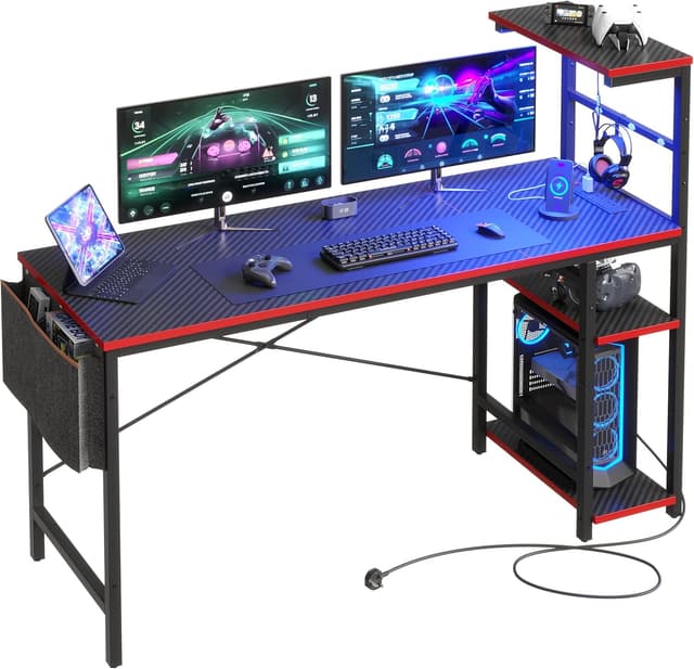 Detalle de Bestier 155cm Corner Desk with Power Outlets and LED Lights (reversible)