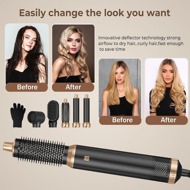 Detalle de UKLISS Pro Airstyler 5 in 1 spazzola asciugacapelli 1000 W (Oro Nero)