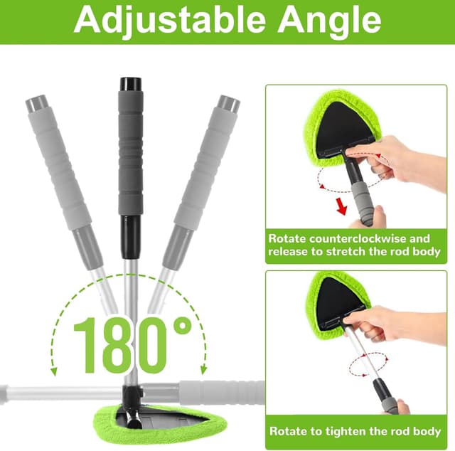 Detalle 2 de Autofensterreiniger mit ausziehbarem Griff, 6 Mikrofasertupfer und Sprühflasche – Kit für Windschutzscheibe & mehr