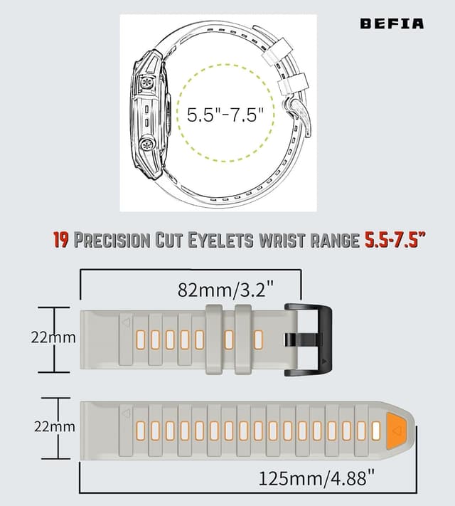 Detalle de BEFIA 22mm Quick Fit Watch Band for Garmin fenix 8 47mm, Forerunner 965/955, epix Gen 2 47mm (Sweat & Sport Comfort)