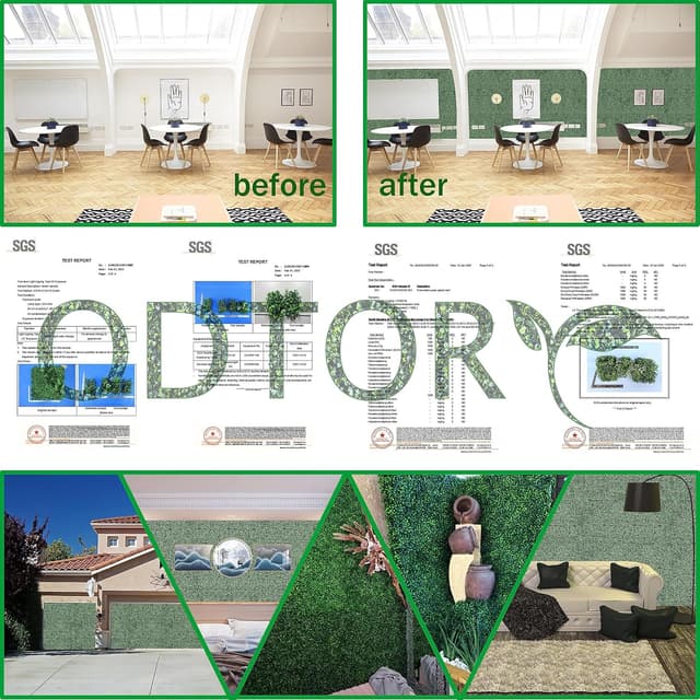 Detalle de ODTORY Artificial Grass Wall Panel Backdrop (Boxwood-style) 10" x 10" — 12-pack for indoor/outdoor greenery decor