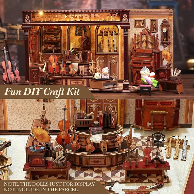 Detalle de CUTEBEE Book Nook Kit „Bach Strings“ – DIY-Musikbuch-Nische aus 3D-Holzpuzzle mit Anleitung