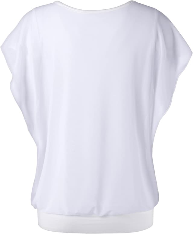 Detalle de BAISHENGGT Damen Sommer Netz-Bluse mit Falten, Kurzarm und Rundhalsausschnitt