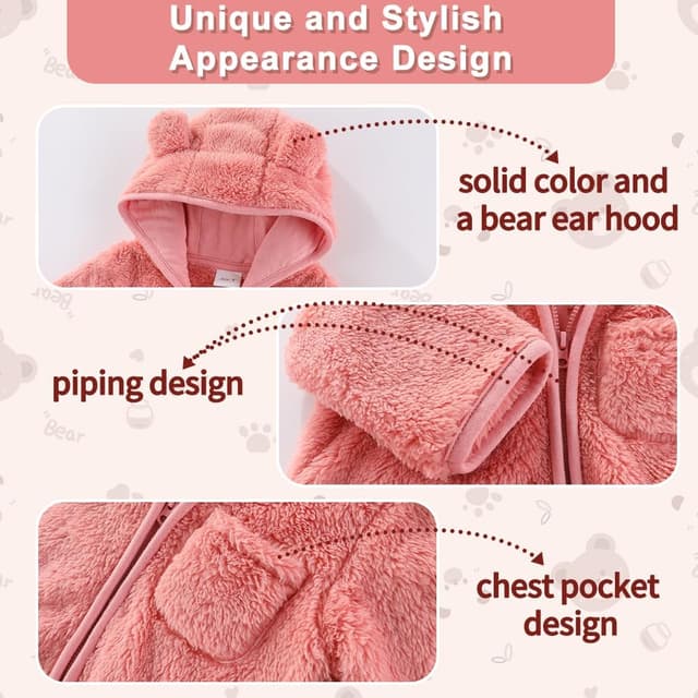 Detalle de Fairy Baby bear hooded fleece snowsuit with foldable mittens and footmuffs