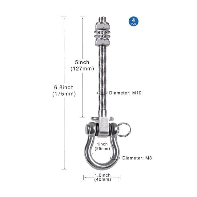 Detalle de BeneLabel 4er Schaukelhaken Lager (175 mm) aus 304 Edelstahl, drehbar, für Hängematten, Hängesessel & schwere Anwendungen