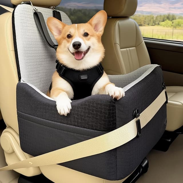 Detalle de PETSFIT Dog Car Seat for Small Dogs up to 35 lbs with Patented Safety Buckle System (Black & Grey)