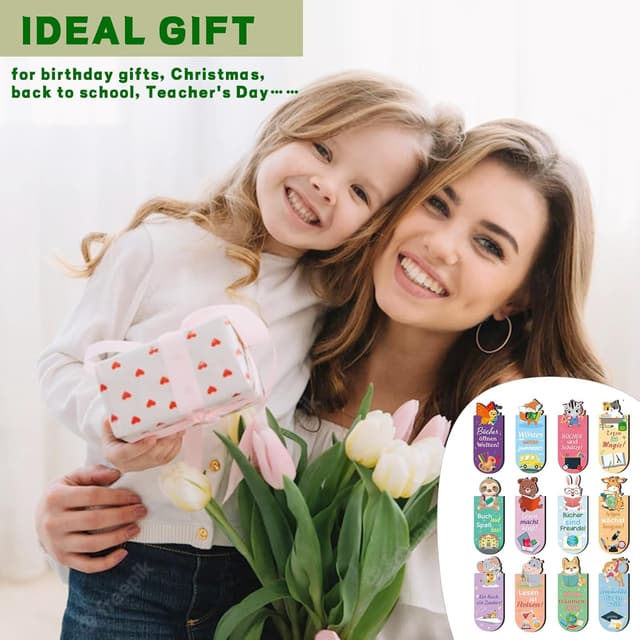 Thumbnail 6 de 12 magnetische Lesezeichen für Kinder mit Tiermotiven – 12er Set für Schultüte & Kindergeburtstag